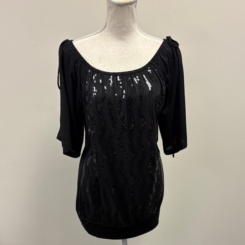 Studio Y Black Sequin Blouse